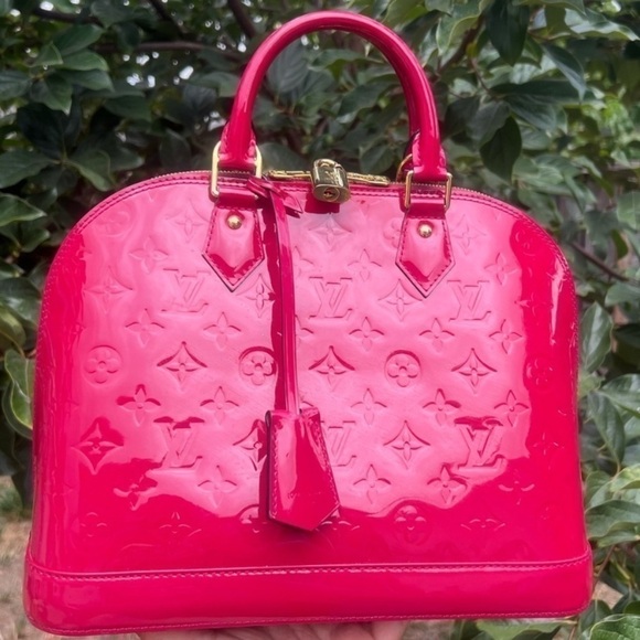 Louis Vuitton Pink Rose Indian Raspberry Leather Monogram Vernis Alma Bag New - Picture 7 of 17